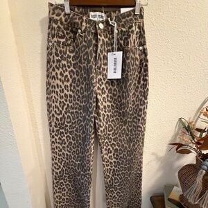 Viral Disclosure Baggy Straight Wide Leg Cheetah Print Jeans, Sz 1/25, NWT